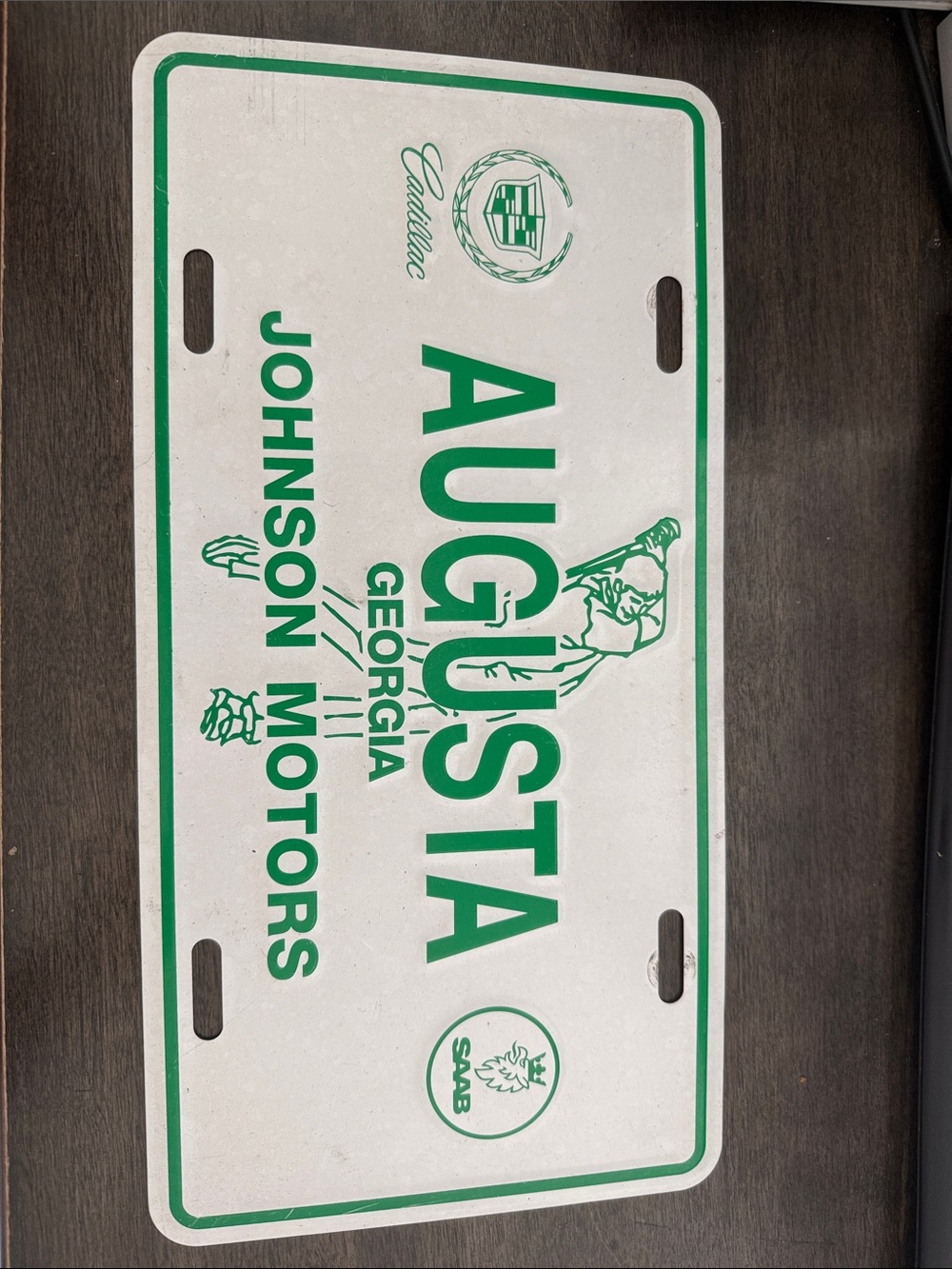 Vintage Augusta Georgia Johnson Motors Cadillac Saab License Plate